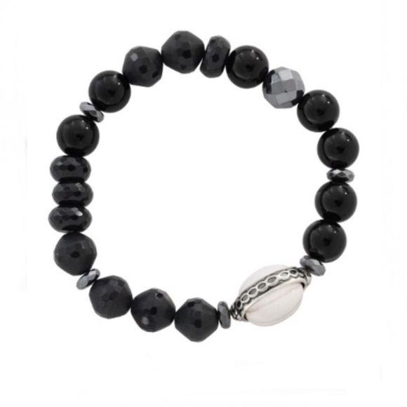 SILPADA Sterling Silver Agate Pyrite Hematite Stretch Bracelet NIB - Picture 4 of 7